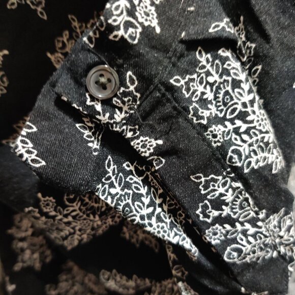 Old Navy XXL Plus Size Black White Floral Tunic Blouse Long Sleeve Boho Top Chic - Picture 5 of 7